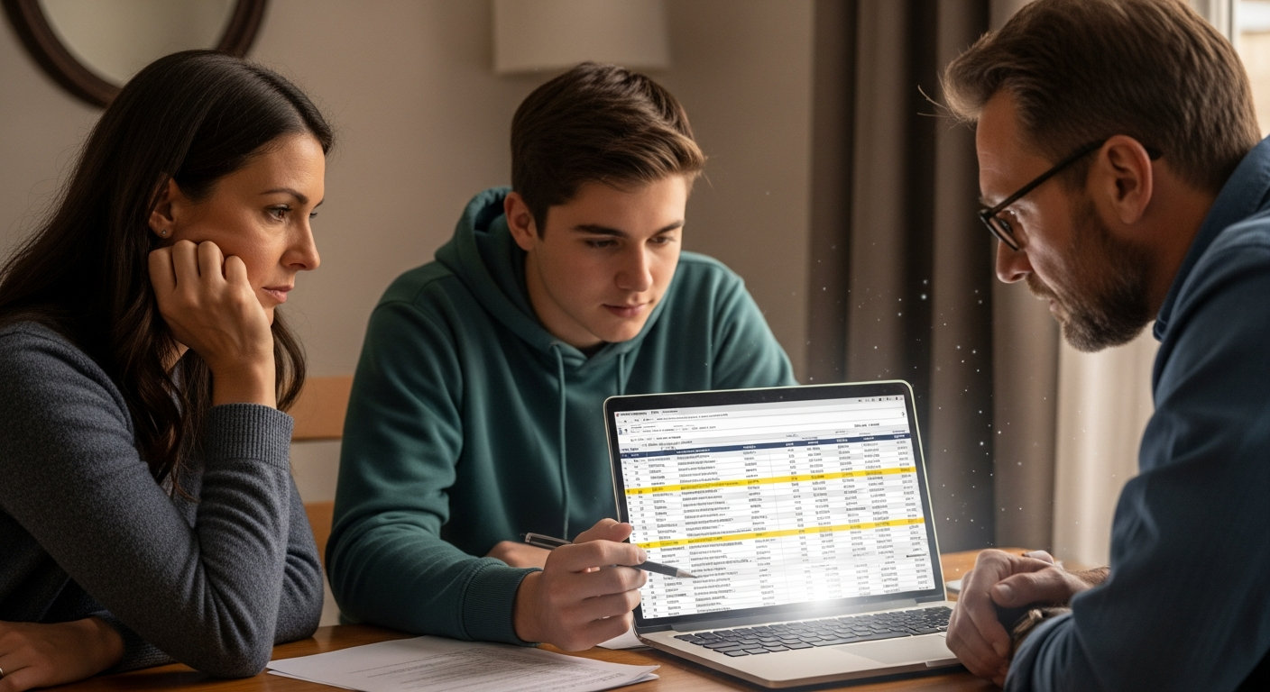 "An Indian family researching financial aid and scholarship options for higher education."